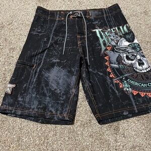 Affliction American Customs Board Shorts Skull Graphic Mens Size 32